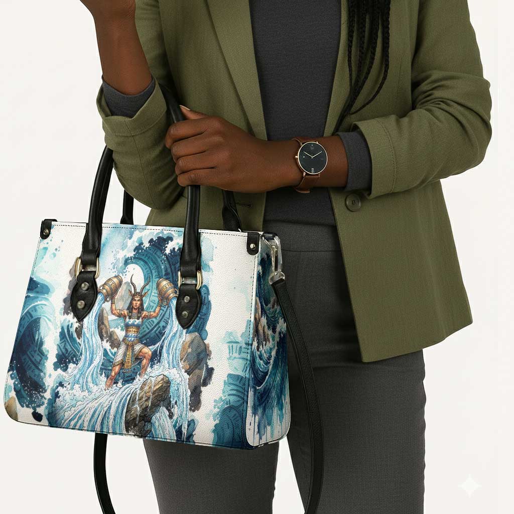 Satis Water Torrent Leather Bag with Egyptian Flood Symbolism in Oceanic Blue Tones