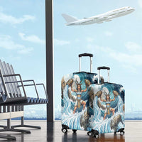 Satis Water Torrent Luggage Cover with Egyptian Flood Symbolism in Oceanic Blue Tones