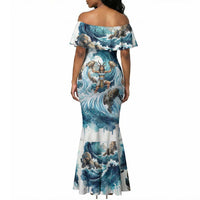 Satis Water Torrent Mermaid Dress with Egyptian Flood Symbolism in Oceanic Blue Tones