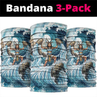 Satis Water Torrent Neck Gaiter with Egyptian Flood Symbolism in Oceanic Blue Tones