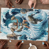 Satis Water Torrent Puzzle with Egyptian Flood Symbolism in Oceanic Blue Tones