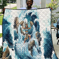 Satis Water Torrent Quilt with Egyptian Flood Symbolism in Oceanic Blue Tones