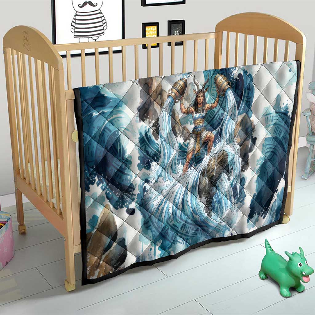 Satis Water Torrent Quilt with Egyptian Flood Symbolism in Oceanic Blue Tones