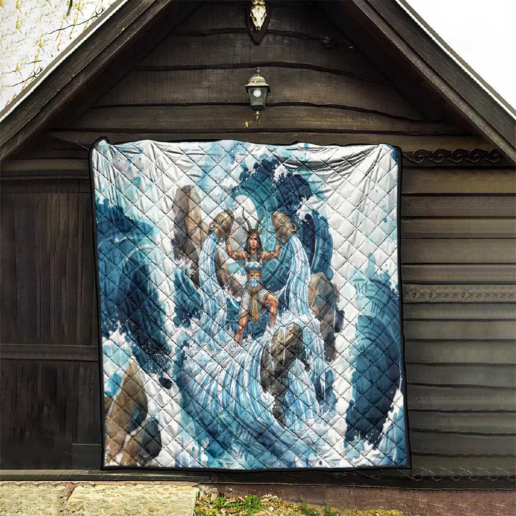 Satis Water Torrent Quilt with Egyptian Flood Symbolism in Oceanic Blue Tones