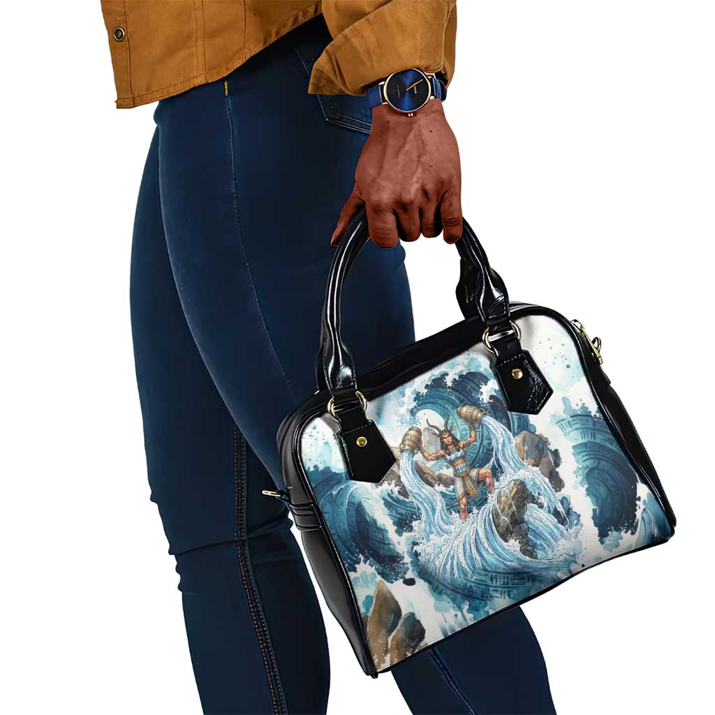 Satis Water Torrent Shoulder Handbag with Egyptian Flood Symbolism in Oceanic Blue Tones