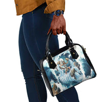 Satis Water Torrent Shoulder Handbag with Egyptian Flood Symbolism in Oceanic Blue Tones