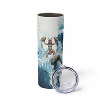 Satis Water Torrent Skinny Tumbler with Egyptian Flood Symbolism in Oceanic Blue Tones
