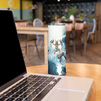 Satis Water Torrent Skinny Tumbler with Egyptian Flood Symbolism in Oceanic Blue Tones