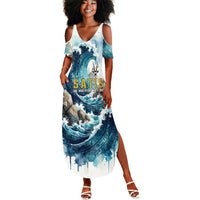 Satis Water Torrent Summer Maxi Dress with Egyptian Flood Symbolism in Oceanic Blue Tones