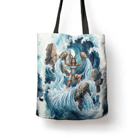 Satis Water Torrent Tote Bag with Egyptian Flood Symbolism in Oceanic Blue Tones