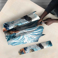 Satis Water Torrent Umbrella with Egyptian Flood Symbolism in Oceanic Blue Tones