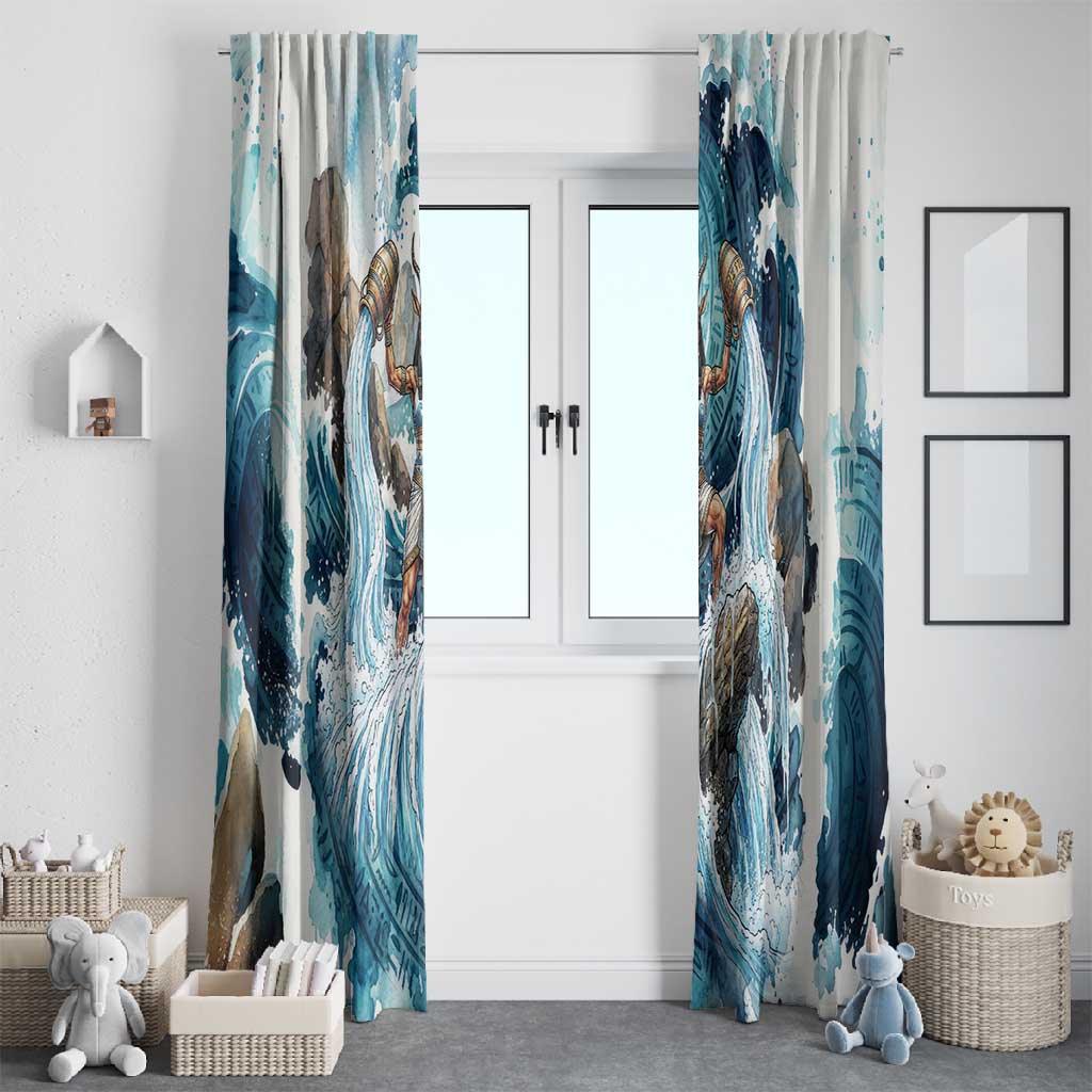 Satis Water Torrent Window Curtain with Egyptian Flood Symbolism in Oceanic Blue Tones