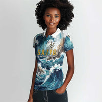 Satis Water Torrent Women Polo Shirt with Egyptian Flood Symbolism in Oceanic Blue Tones