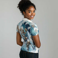 Satis Water Torrent Women Polo Shirt with Egyptian Flood Symbolism in Oceanic Blue Tones