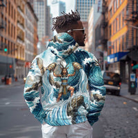 Satis Water Torrent Zip Hoodie with Egyptian Flood Symbolism in Oceanic Blue Tones