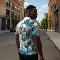 Satis Water Torrent Zipper Polo Shirt with Egyptian Flood Symbolism in Oceanic Blue Tones