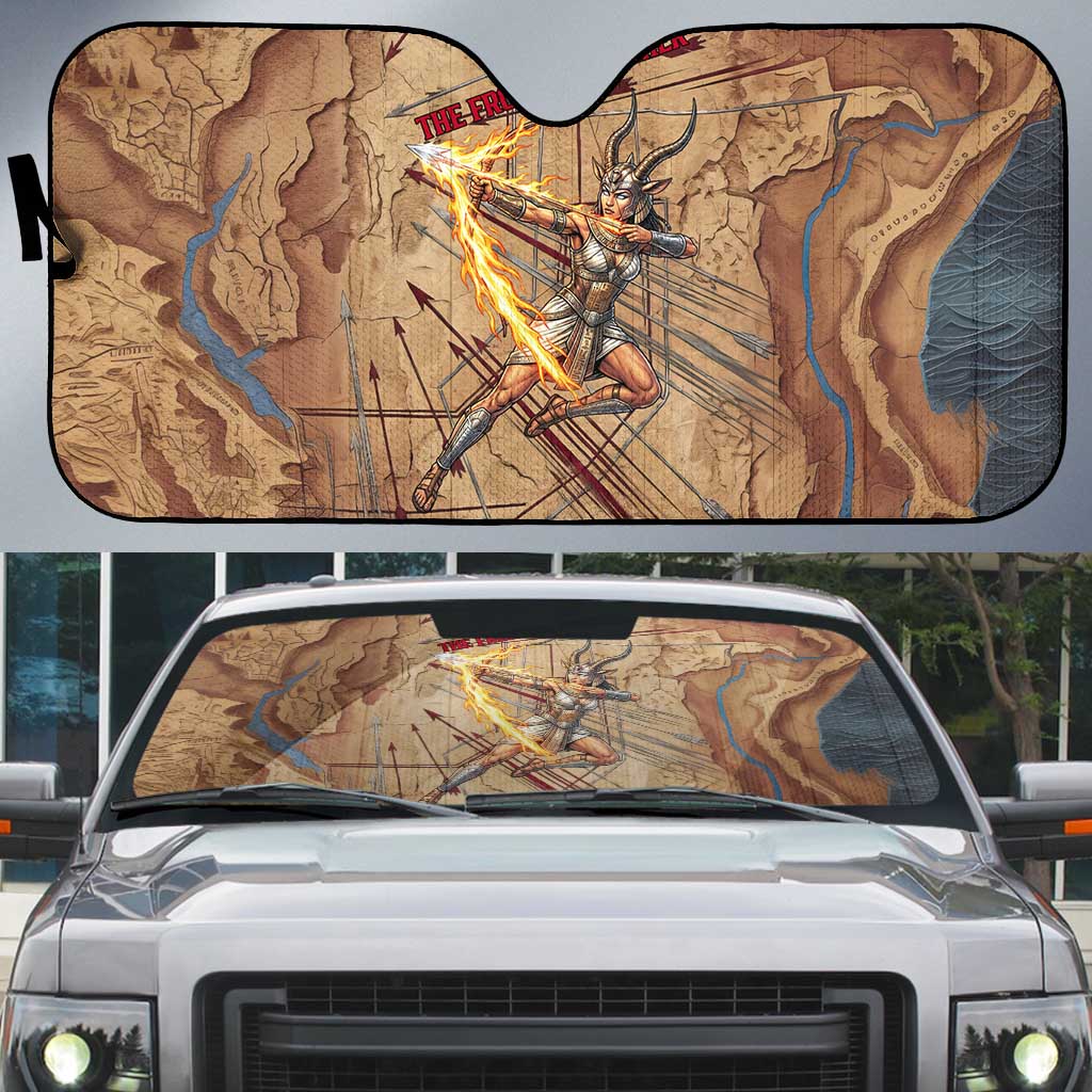 Satis Auto Sun Shade with Fiery Bow and Arrow in Ancient Egyptian Warrior