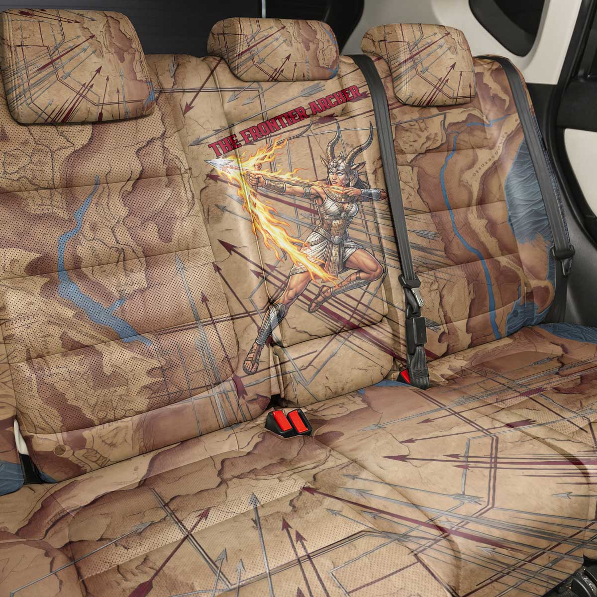 Satis Back Car Seat Cover with Fiery Bow and Arrow in Ancient Egyptian Warrior