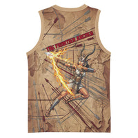 Satis Basketball Jersey with Fiery Bow and Arrow in Ancient Egyptian Warrior
