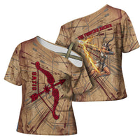Satis Cross Shoulder Shirt with Fiery Bow and Arrow in Ancient Egyptian Warrior