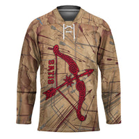 Satis Hockey Jersey with Fiery Bow and Arrow in Ancient Egyptian Warrior