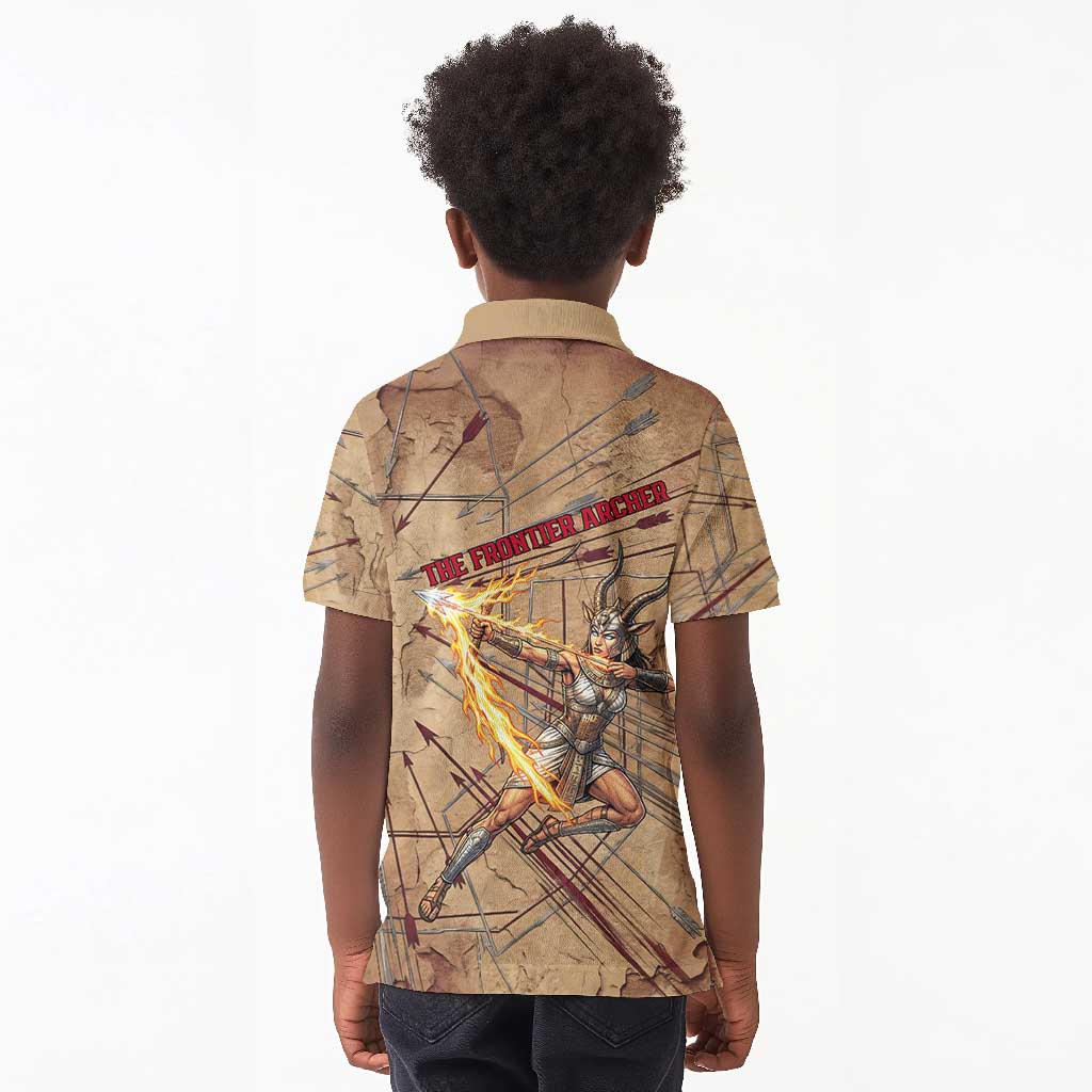 Satis Kid Polo Shirt with Fiery Bow and Arrow in Ancient Egyptian Warrior