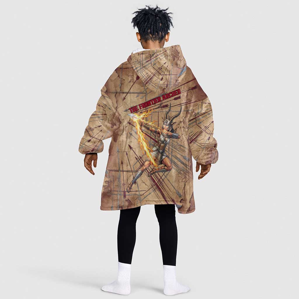 Satis Kid Wearable Blanket Hoodie with Fiery Bow and Arrow in Ancient Egyptian Warrior