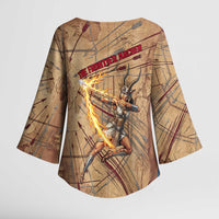 Satis Kimono Sleeve Blouse with Fiery Bow and Arrow in Ancient Egyptian Warrior