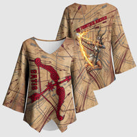 Satis Kimono Sleeve Blouse with Fiery Bow and Arrow in Ancient Egyptian Warrior