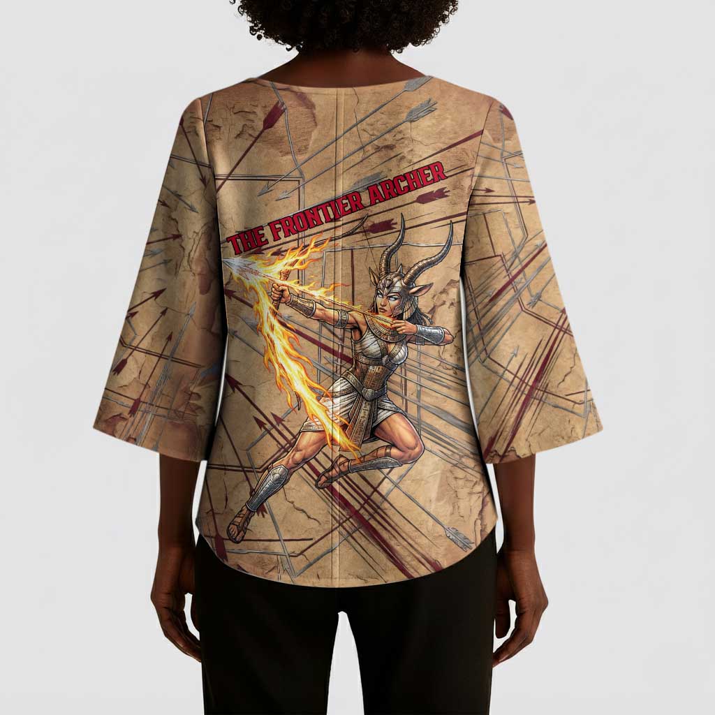 Satis Kimono Sleeve Blouse with Fiery Bow and Arrow in Ancient Egyptian Warrior