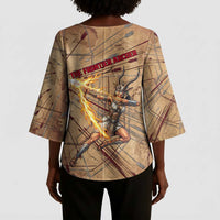 Satis Kimono Sleeve Blouse with Fiery Bow and Arrow in Ancient Egyptian Warrior