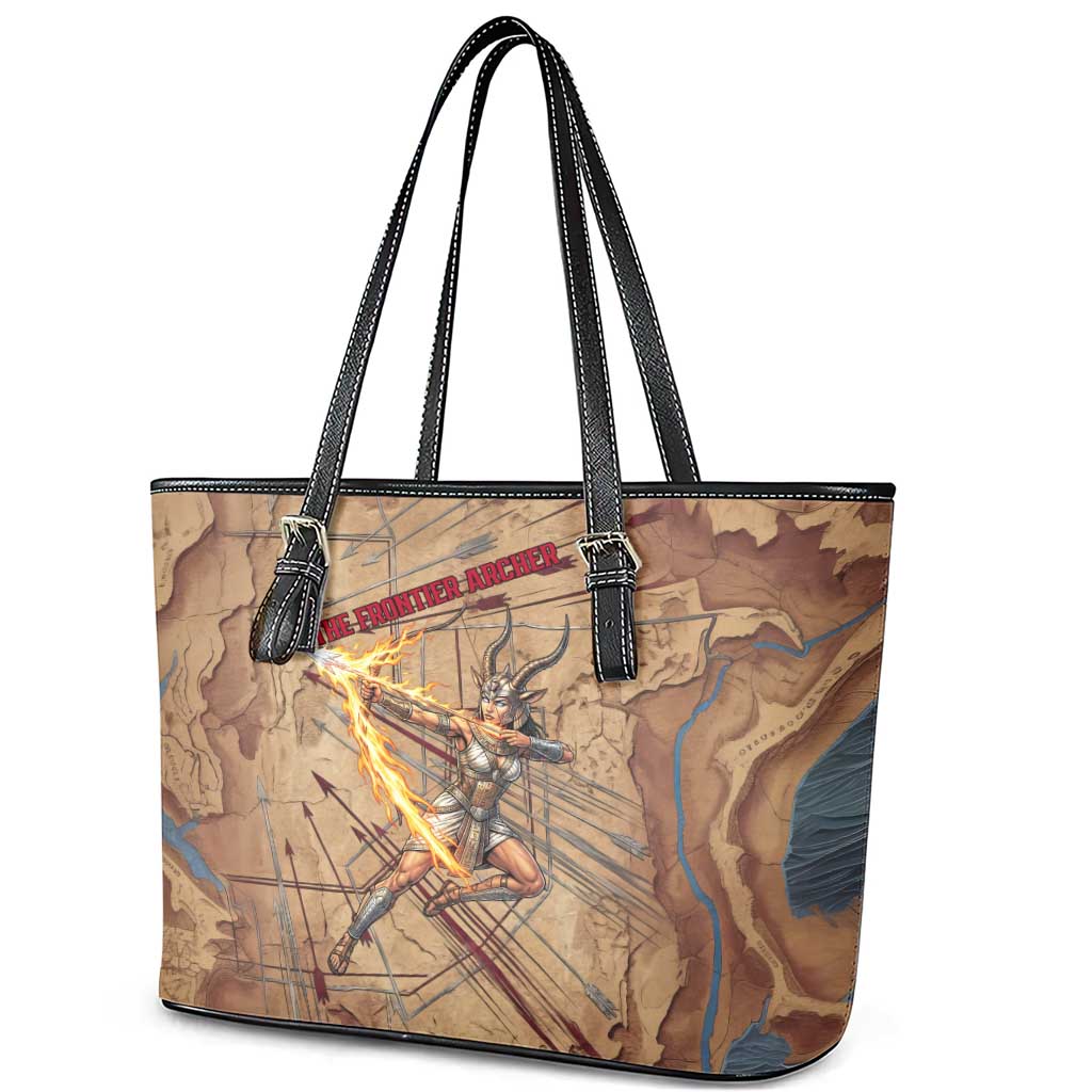 Satis Leather Tote Bag with Fiery Bow and Arrow in Ancient Egyptian Warrior