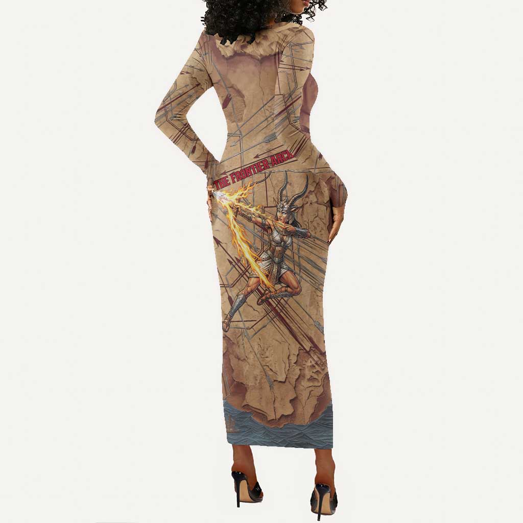 Satis Long Sleeve Bodycon Dress with Fiery Bow and Arrow in Ancient Egyptian Warrior
