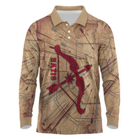 Satis Long Sleeve Polo Shirt with Fiery Bow and Arrow in Ancient Egyptian Warrior