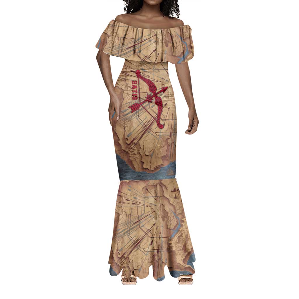 Satis Mermaid Dress with Fiery Bow and Arrow in Ancient Egyptian Warrior