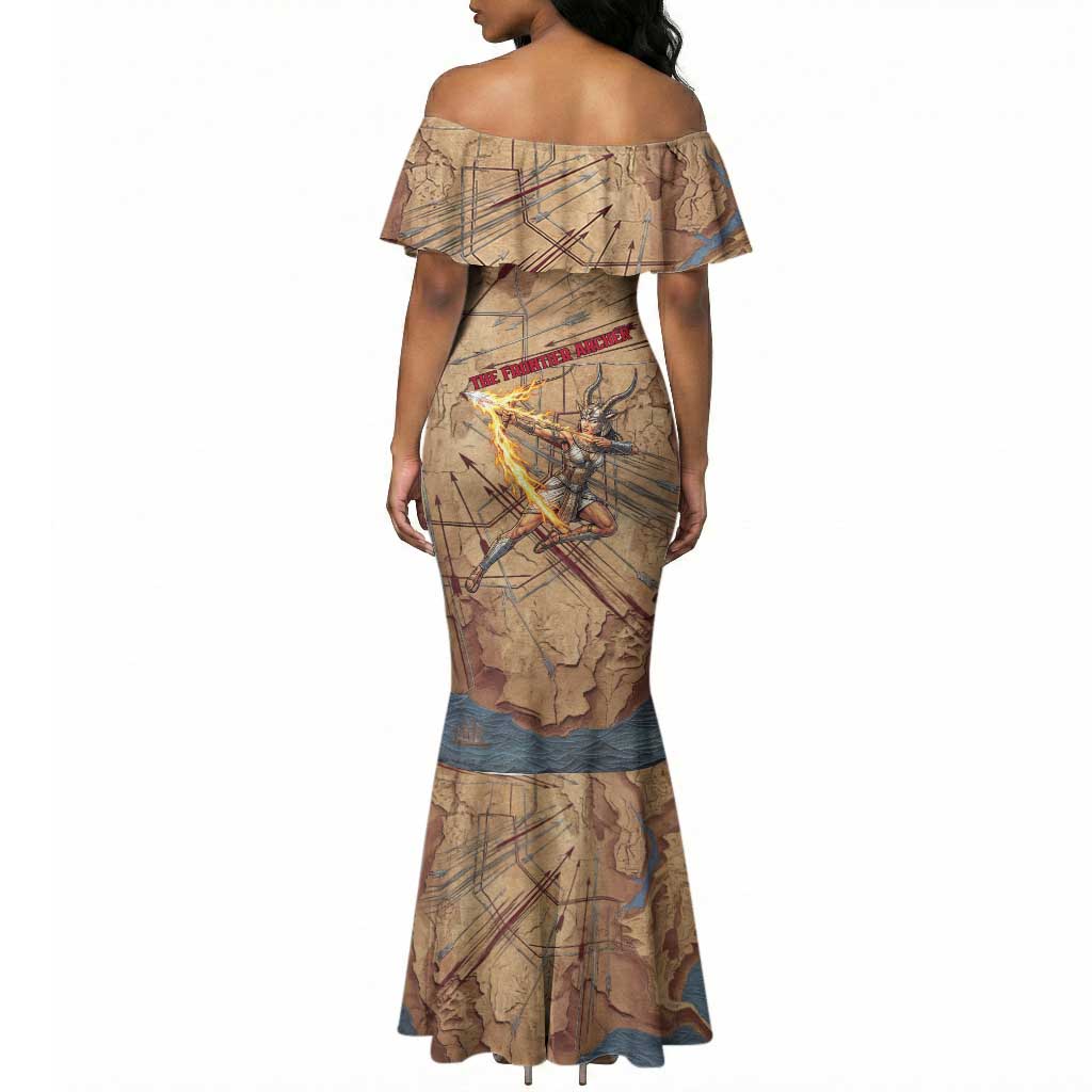 Satis Mermaid Dress with Fiery Bow and Arrow in Ancient Egyptian Warrior