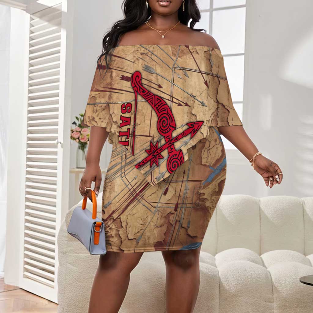 Satis Off Shoulder Short Dress with Fiery Bow and Arrow in Ancient Egyptian Warrior