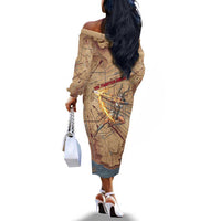 Satis Off The Shoulder Long Sleeve Dress with Fiery Bow and Arrow in Ancient Egyptian Warrior