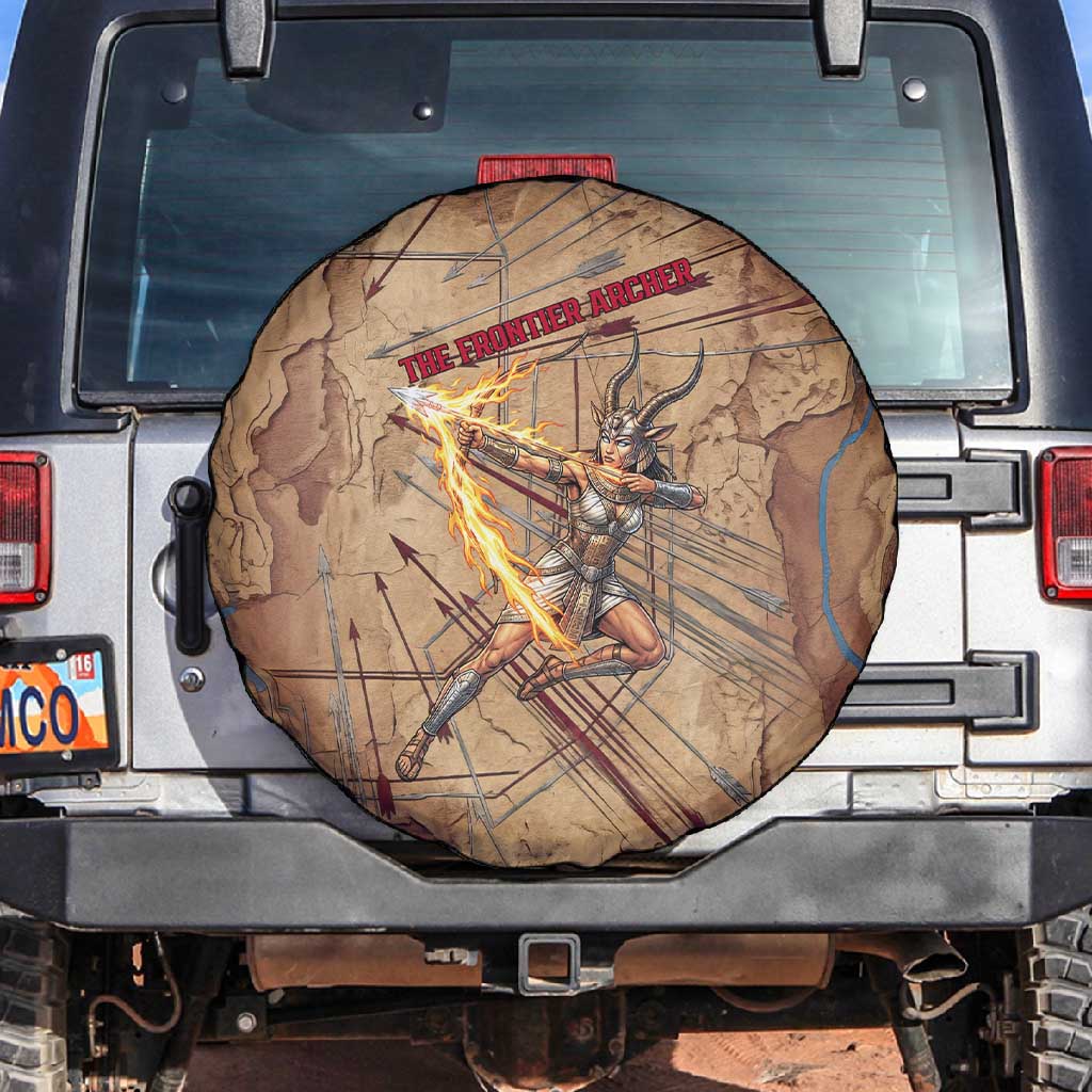 Satis Spare Tire Cover with Fiery Bow and Arrow in Ancient Egyptian Warrior