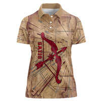 Satis Women Polo Shirt with Fiery Bow and Arrow in Ancient Egyptian Warrior