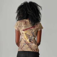 Satis Women V-Neck T-Shirt with Fiery Bow and Arrow in Ancient Egyptian Warrior