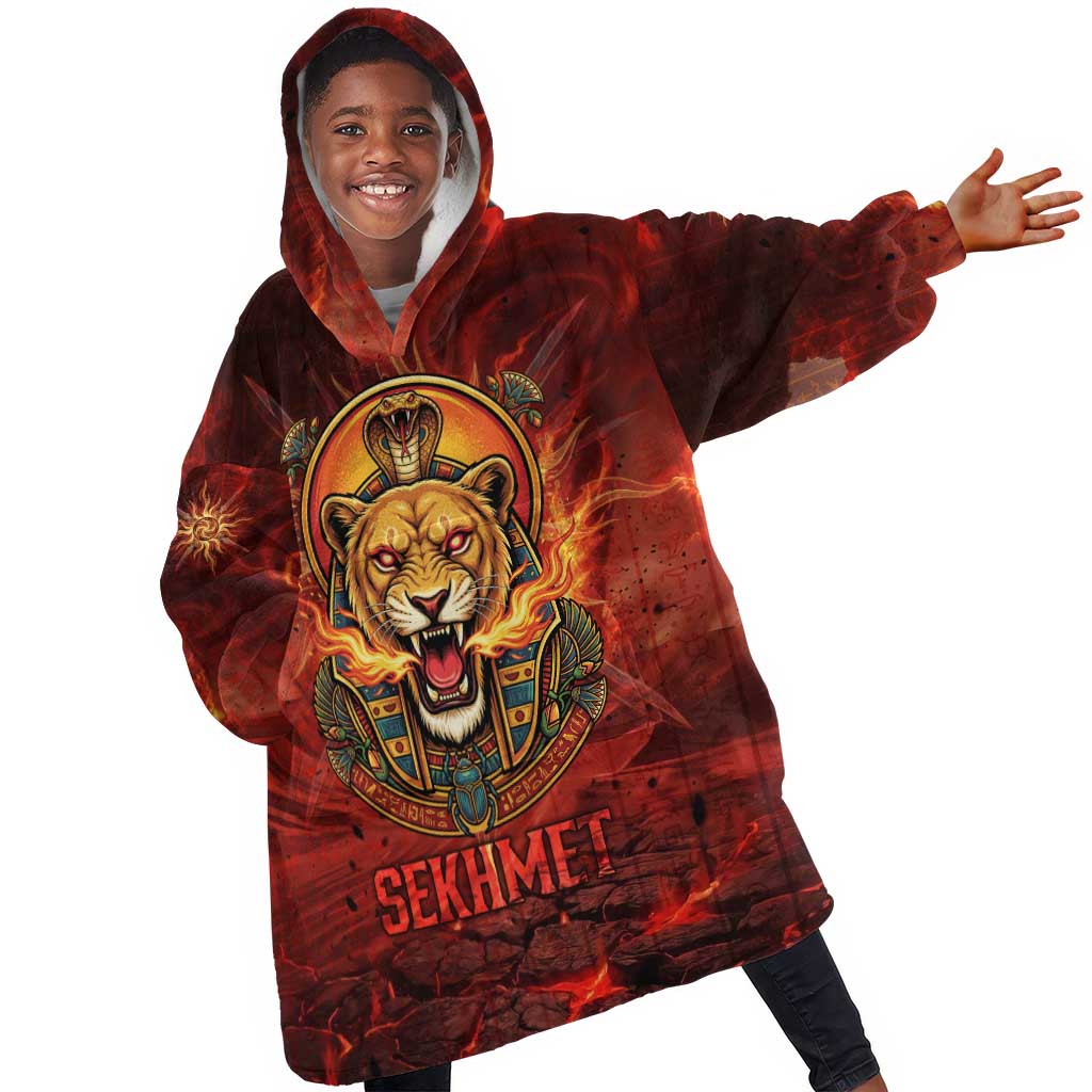Sekhmet Kid Wearable Blanket Hoodie Egyptian Fiery Lioness Head and Ancient Warrior