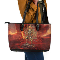 Sekhmet Leather Tote Bag Egyptian Fiery Lioness Head and Ancient Warrior