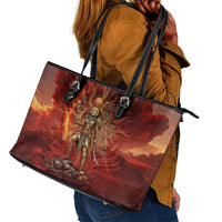Sekhmet Leather Tote Bag Egyptian Fiery Lioness Head and Ancient Warrior