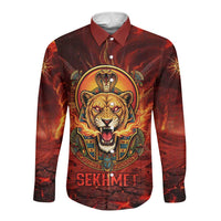 Sekhmet Long Sleeve Button Shirt Egyptian Fiery Lioness Head and Ancient Warrior