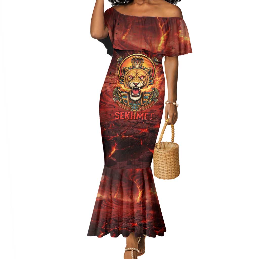 Sekhmet Mermaid Dress Egyptian Fiery Lioness Head and Ancient Warrior