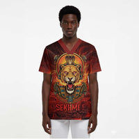 Sekhmet Scrub Top Egyptian Fiery Lioness Head and Ancient Warrior