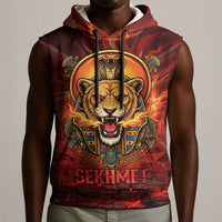 Sekhmet Sleeveless Hoodie Egyptian Fiery Lioness Head and Ancient Warrior