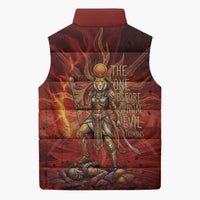 Sekhmet Sleeveless Puffer Jacket Egyptian Fiery Lioness Head and Ancient Warrior