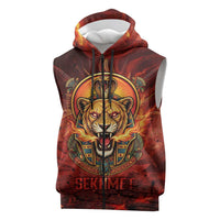 Sekhmet Sleeveless Zip Hoodie Egyptian Fiery Lioness Head and Ancient Warrior